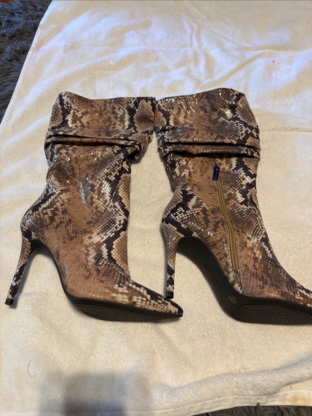 Jessica Simpson Brown Snakeskin Pointed-Toe Stiletto Boots